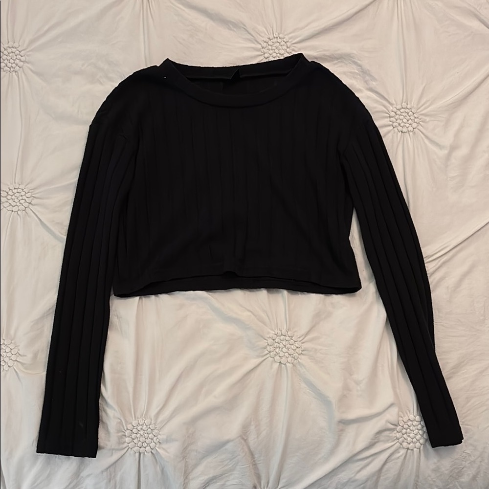 SHEIN Black Ribbed Long Sleeve Crop Blouse